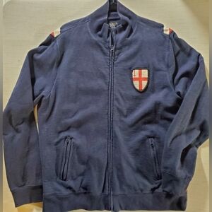 Lucky Brand cotton fill zip Union Jack warmup top men's XL